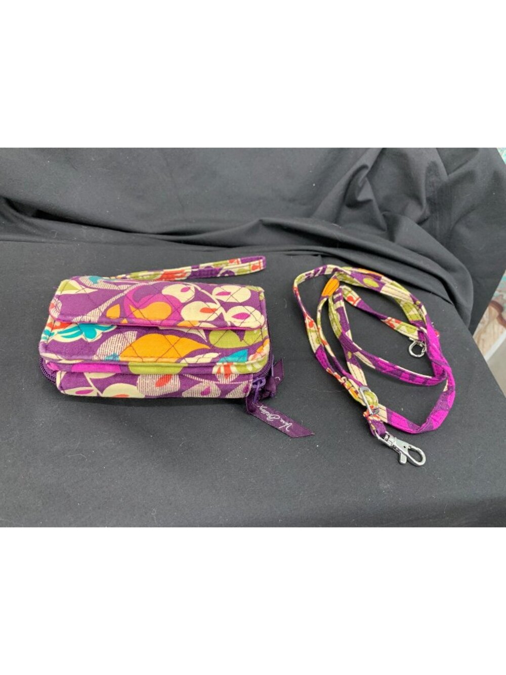 Vera Bradley Floral "Crazy Plum" Quilted ID Wallet & Crossbody With Adjustable S